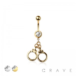 316L SURGICAL STEEL HANDCUFFS DANGLE BELLY BUTTON NAVEL RING 