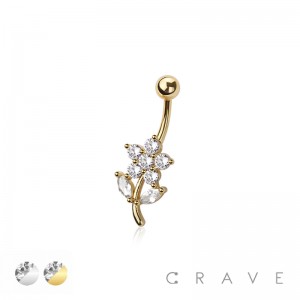 316L SURGICAL STEEL MULTI CZ FLOWER NON DANGLE BELLY BUTTON NAVEL RING 