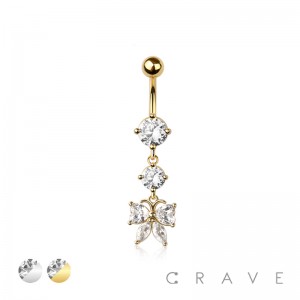 316L SURGICAL STEEL MULTI CZ BUTTERLFY DANGLE BELLY BUTTON NAVEL RING 