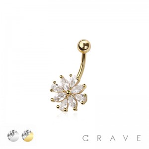 316L SURGICAL STEEL MULTI CZ FLOWER NON DANGLE BELLY BUTTON NAVEL RING 