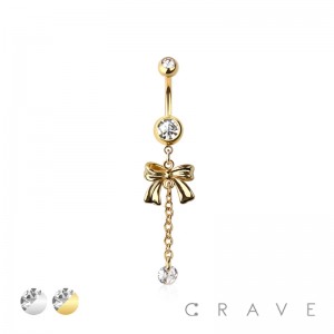 316L SURGICAL STEEL RIBBON ROUND BEZEL DANGLE BELLY BUTTON NAVEL RING 