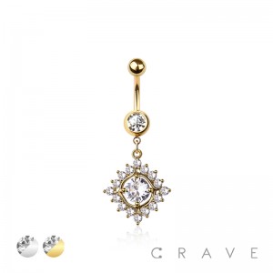 316L SURGICAL STEEL MULTI CZ RHOMBUS BEZEL DANGLE BELLY BUTTON NAVEL RING 