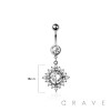 316L SURGICAL STEEL MULTI CZ RHOMBUS BEZEL DANGLE BELLY BUTTON NAVEL RING 