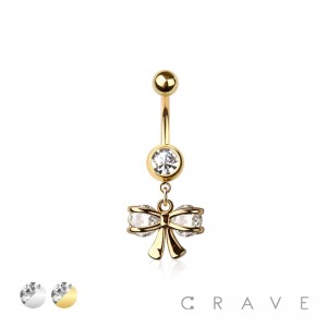 316L SURGICAL STEEL MULTI CZ RIBBON DANGLE BELLY BUTTON NAVEL RING 