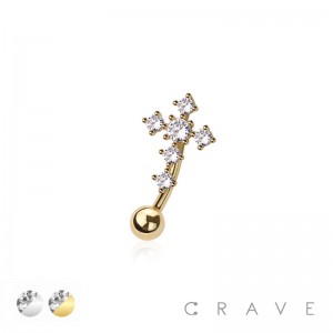 316L SURGICAL STEEL MULTI CZ CROSS NON DANGLE REVERSE BELLY BUTTON NAVEL RING 