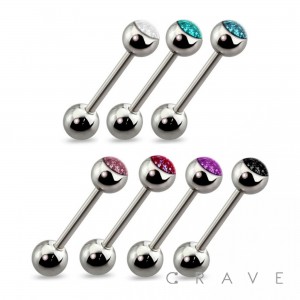 316L SURGICAL STEEL BARBELL WITH SINGLE PRESS FIT EPOXY GLITTER GEM 6 MM