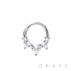 316L SURGICAL STEEL MULTI CZ HEARTS SEPTUM HINGED SEGMENT HOOP RING