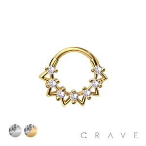 316L SURGICAL STEEL MULTI CZ HOLLOW HEART SEPTUM HINGED SEGMENT HOOP RING