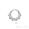 316L SURGICAL STEEL MULTI CZ HOLLOW HEART SEPTUM HINGED SEGMENT HOOP RING