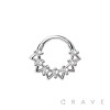 316L SURGICAL STEEL MULTI CZ HOLLOW HEART SEPTUM HINGED SEGMENT HOOP RING