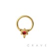 316L SURGICAL STEEL MULTI BEAD RED BEZEL SEPTUM HINGED SEGMENT HOOP RING