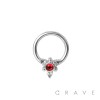316L SURGICAL STEEL MULTI BEAD RED BEZEL SEPTUM HINGED SEGMENT HOOP RING