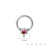 316L SURGICAL STEEL MULTI BEAD RED BEZEL SEPTUM HINGED SEGMENT HOOP RING