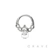 316L SURGICAL STEEL CENTER TEAR DROP CZ SEPTUM HINGED SEGMENT HOOP RING