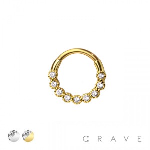 316L SURGICAL STEEL MULTI CZ BEZEL ROUND SEPTUM HINGED SEGMENT HOOP RING