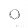 316L SURGICAL STEEL MULTI CZ BEZEL ROUND SEPTUM HINGED SEGMENT HOOP RING