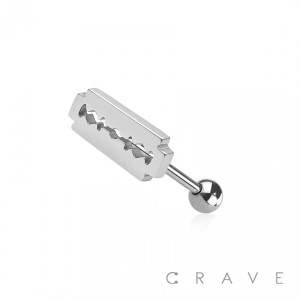 316L SURGICAL STEEL RAZOR BLADE TONGUE BARBELL