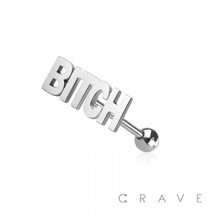 316L SURGICAL STEEL BITCH WORD TONGUE BARBELL