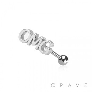 316L SURGICAL STEEL OMG WORD TONGUE BARBELL