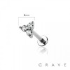 TRIPLE CZ PRONG TOP 316L SURGICAL STEEL THREADLESS (PUSH IN) LABRET SET