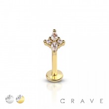 STAR BURST 4 CZ GEM 316L SURGICAL STEEL THREADLESS (PUSH IN) LABRET SET