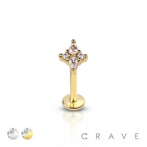 STARBURST 4 CZ GEM 316L SURGICAL STEEL THREADLESS (PUSH IN) LABRET SET