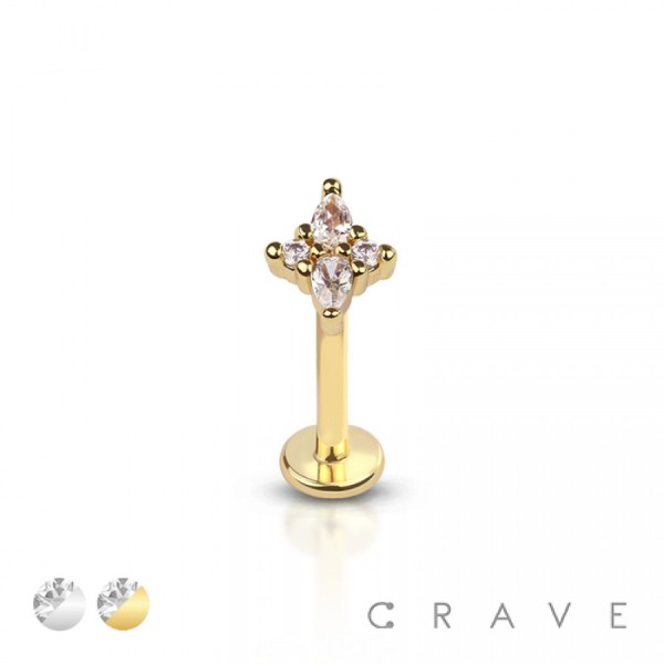 STAR BURST 4 CZ GEM 316L SURGICAL STEEL THREADLESS (PUSH IN) LABRET SET
