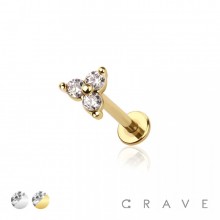 TRIPLE CZ PRONG TOP 316L SURGICAL STEEL THREADLESS (PUSH IN) LABRET SET