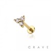 TRIPLE CZ PRONG TOP 316L SURGICAL STEEL THREADLESS (PUSH IN) LABRET SET