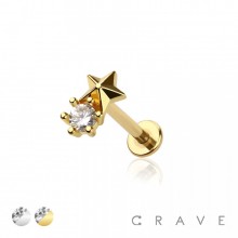 ROUND CZ STAR COMBO TOP 316L SURGICAL STEEL THREADLESS (PUSH IN) LABRET SET