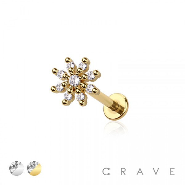 MULTI CZ FLOWER 8 PETALS 316L SURGICAL STEEL THREADLESS (PUSH IN) LABRET SET