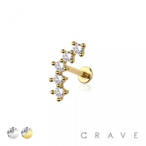 ARCH PRONG CZ  THREADLESS (PUSH IN) 316L SURGICAL STEEL LABRET SET