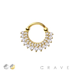 316L SURGICAL STEEL MULTI CZ DOUBLE LINE SEPTUM HINGED SEGMENT HOOP RING