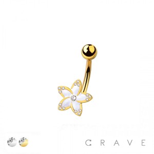 316L SURGICAL STEEL PLUMERIA HAWAII FLOWER NON DANGLE BELLY BUTTON NAVEL RING 