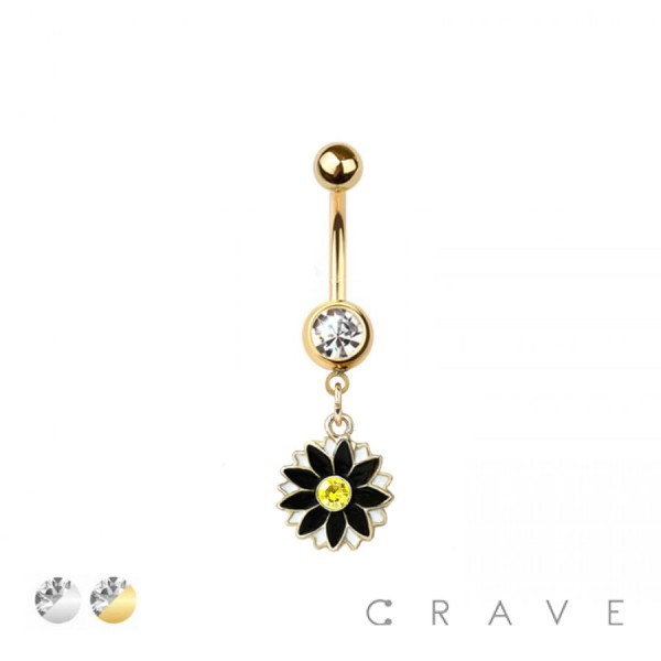 316L SURGICAL STEEL SUNFLOWER DANGLE BELLY BUTTON NAVEL RING 