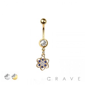 316L SURGICAL STEEL FLOWER ROUND PETALS DANGLE BELLY BUTTON NAVEL RING 