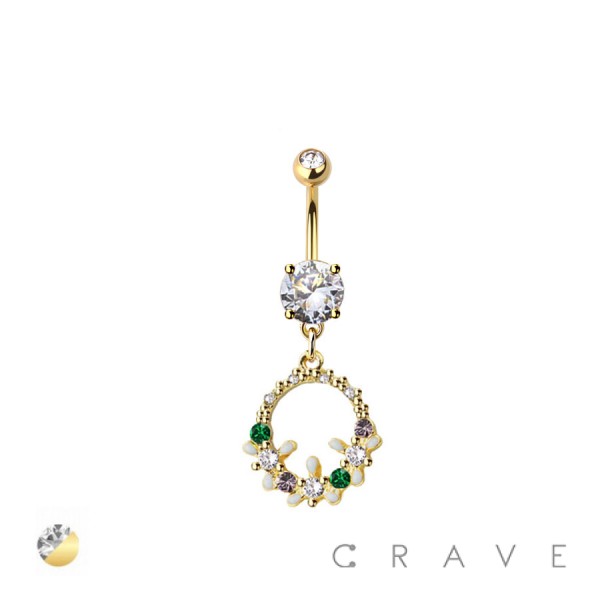 316L SURGICAL STEEL WREATH FLOWER DANGLE BELLY BUTTON NAVEL RING 