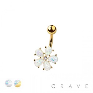 316L SURGICAL STEEL OPAL FLOWER NON DANGLE BELLY BUTTON NAVEL RING 