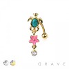 316L SURGICAL STEEL PLUMERIA HAWAII FLOWER TURTLE DANGLE BELLY BUTTON NAVEL RING 
