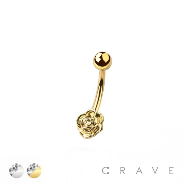 316L SURGICAL STEEL ROSE  FLOWER NON DANGLE BELLY BUTTON NAVEL RING 