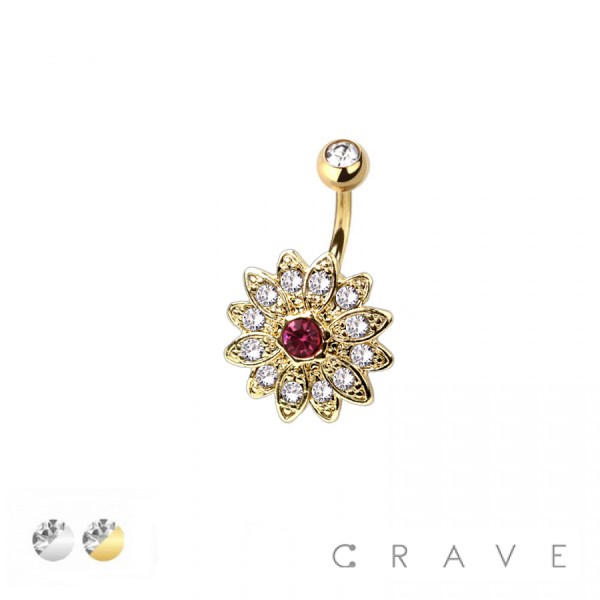 316L SURGICAL STEEL MULTI CZ FLOWER NON DANGLE BELLY BUTTON NAVEL RING 