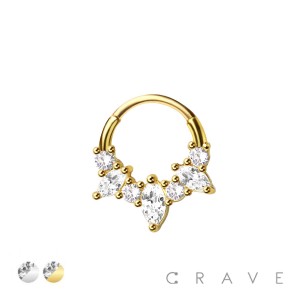 316L SURGICAL STEEL MULTI CZ MARQUISE SEPTUM HINGED SEGMENT HOOP RING