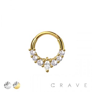 316L SURGICAL STEEL MULTI CZ MARQUISE SEPTUM HINGED SEGMENT HOOP RING