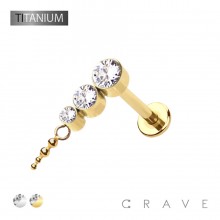 BEZEL CZ CASCADE BEAD TOP THREADLESS (PUSH IN) IMPLANT GRADE TITANIUM LABRET SET
