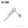 BEZEL CZ CASCADE BEAD TOP THREADLESS (PUSH IN) IMPLANT GRADE TITANIUM LABRET SET