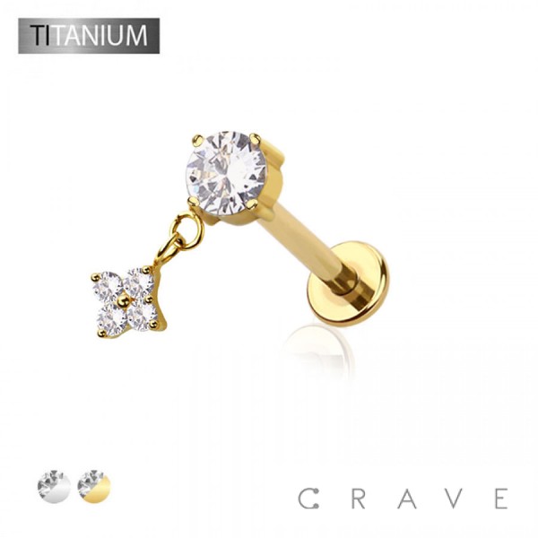 STAR FLOWER CZ DANGLE BEZEL CZ TOP THREADLESS (PUSH IN) IMPLANT GRADE TITANIUM LABRET SET