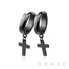 PAIR OF STAINLESS STEEL DOME FACE HUGGIE/HOOP EARRINGS WITH CROSS DANGLE