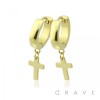 PAIR OF STAINLESS STEEL DOME FACE HUGGIE/HOOP EARRINGS WITH CROSS DANGLE