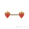 GEM PAVED STRAWBERRY CHARM END 316L SURGICAL STEEL NIPPLE BAR