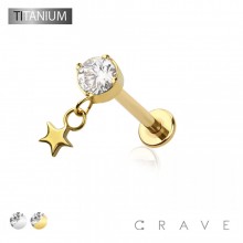 STAR DANGLE BEZEL CZ TOP THREADLESS (PUSH IN) IMPLANT GRADE TITANIUM LABRET SET